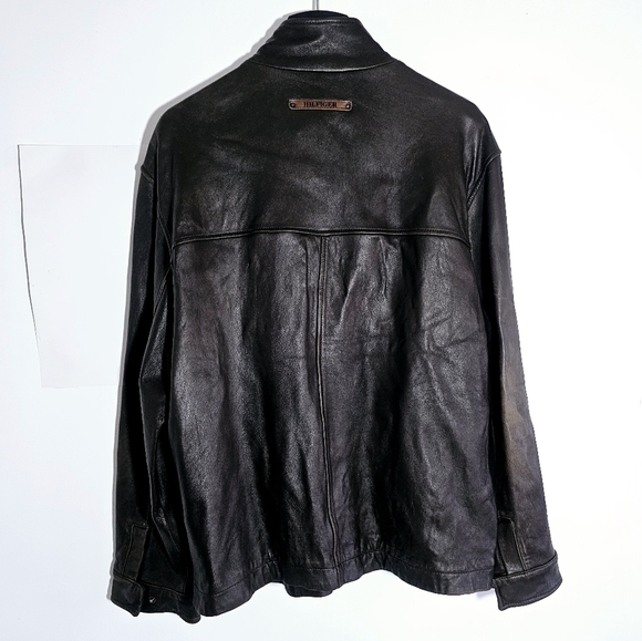 Tommy Hilfiger Vintage 100% Genuine Brown Leather Men's Moto Jacket Size XXL - Picture 5 of 12